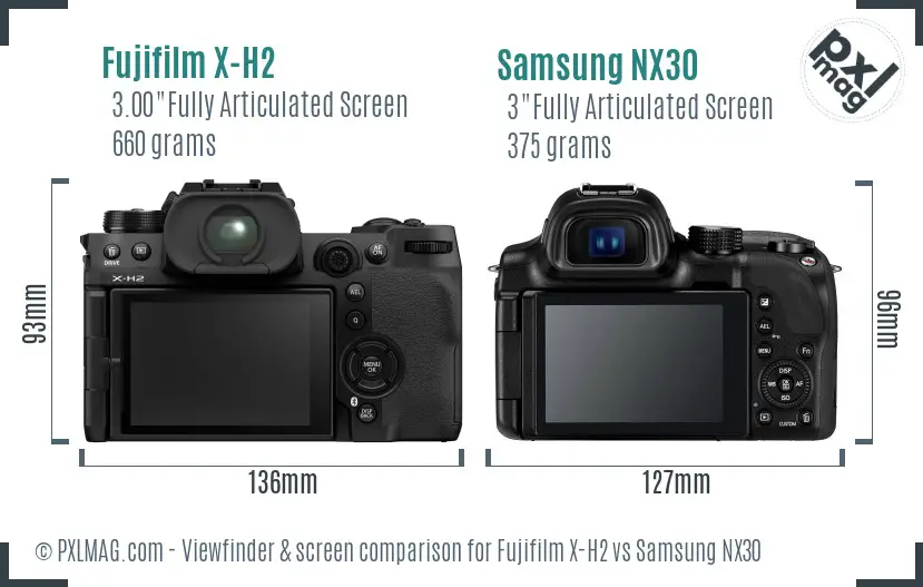 Fujifilm X-H2 vs Samsung NX30 Screen and Viewfinder comparison