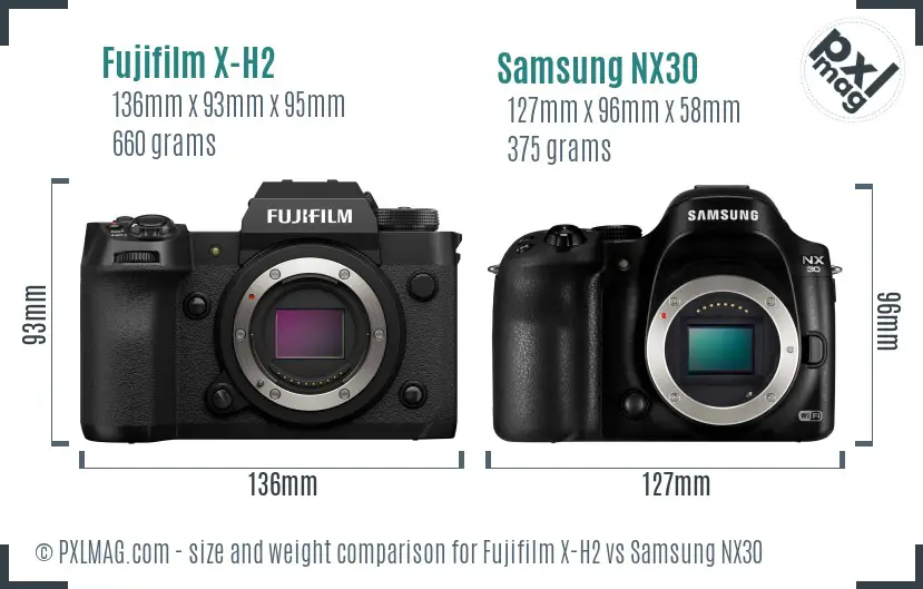 Fujifilm X-H2 vs Samsung NX30 size comparison