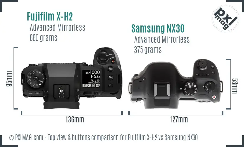 Fujifilm X-H2 vs Samsung NX30 top view buttons comparison