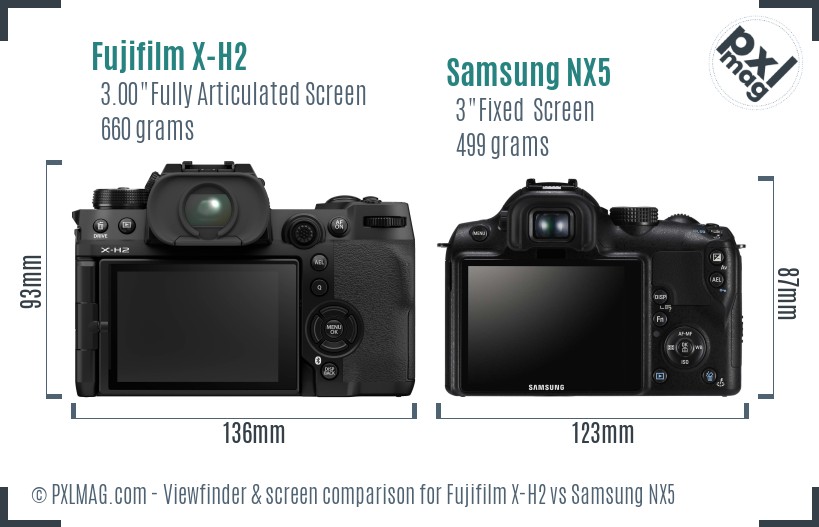 Fujifilm X-H2 vs Samsung NX5 Screen and Viewfinder comparison