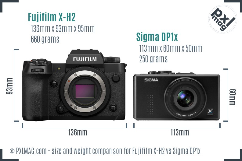 Fujifilm X-H2 vs Sigma DP1x size comparison
