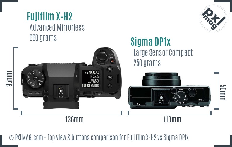 Fujifilm X-H2 vs Sigma DP1x top view buttons comparison