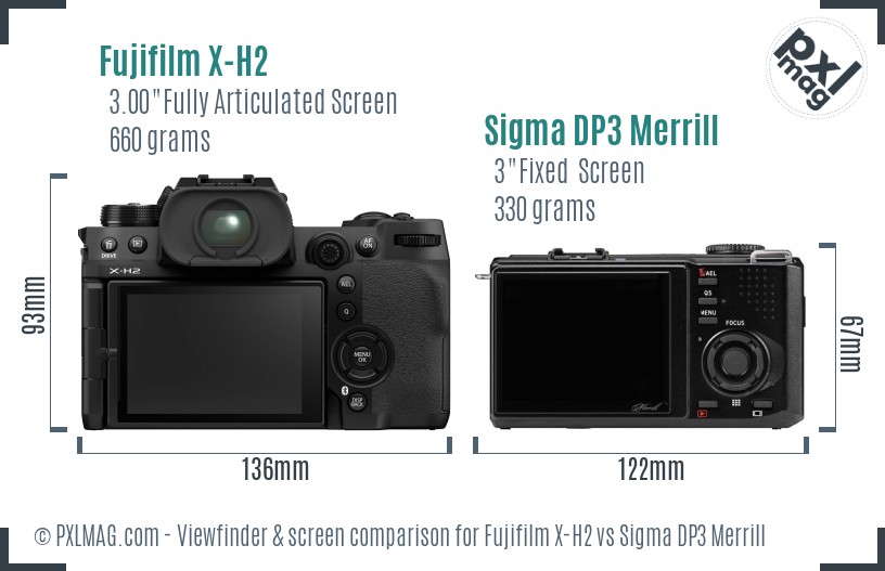 Fujifilm X-H2 vs Sigma DP3 Merrill Screen and Viewfinder comparison