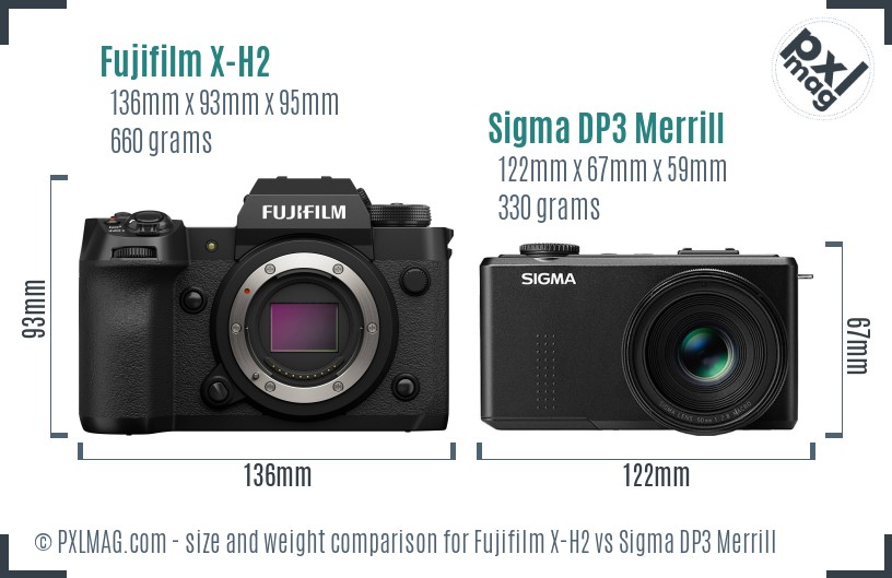 Fujifilm X-H2 vs Sigma DP3 Merrill size comparison