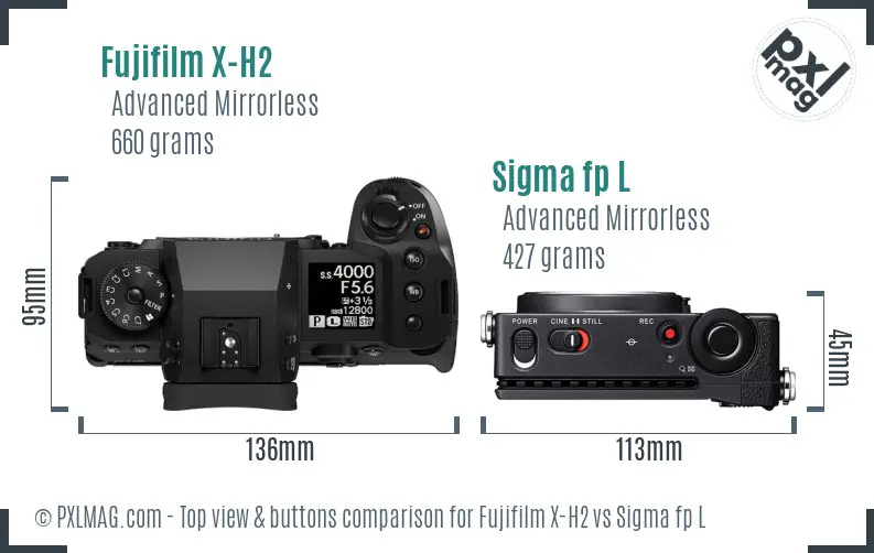 Fujifilm X-H2 vs Sigma fp L top view buttons comparison