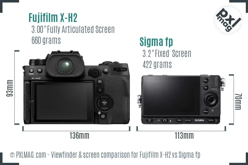Fujifilm X-H2 vs Sigma fp Screen and Viewfinder comparison