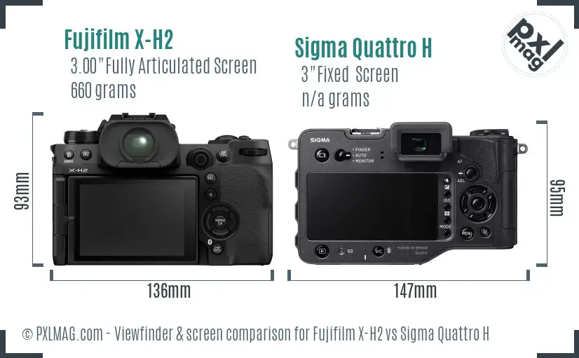 Fujifilm X-H2 vs Sigma Quattro H Screen and Viewfinder comparison
