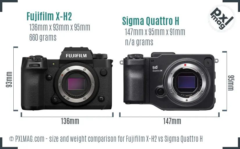 Fujifilm X-H2 vs Sigma Quattro H size comparison