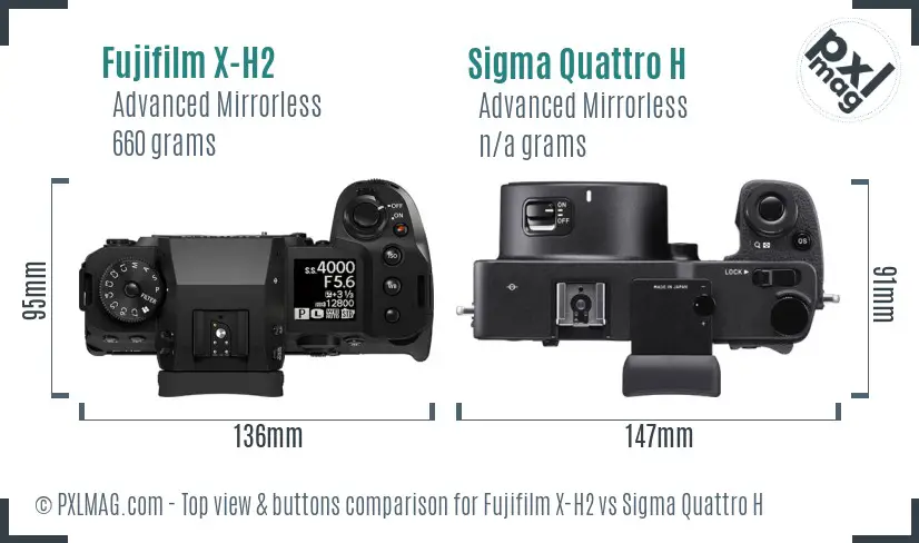 Fujifilm X-H2 vs Sigma Quattro H top view buttons comparison
