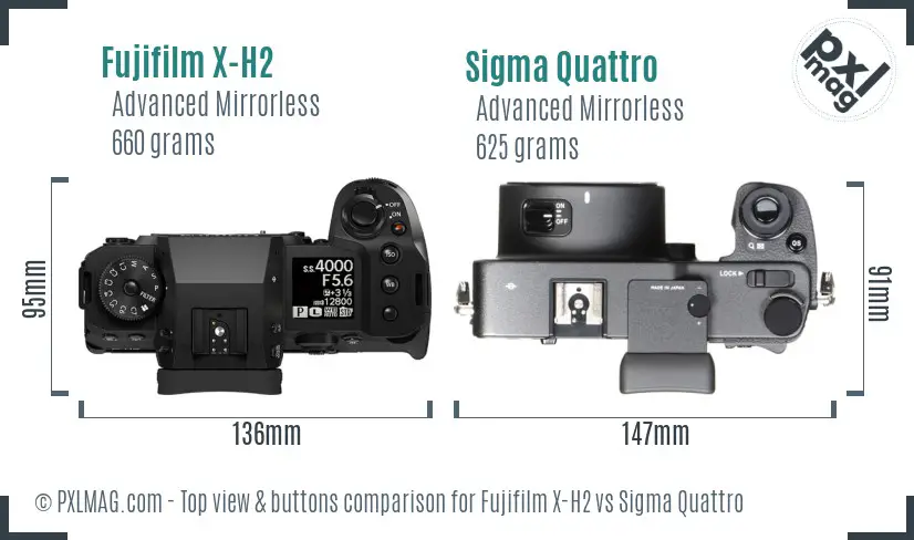 Fujifilm X-H2 vs Sigma Quattro top view buttons comparison