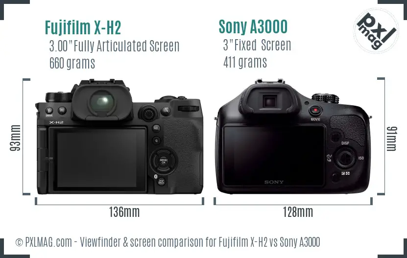 Fujifilm X-H2 vs Sony A3000 Screen and Viewfinder comparison