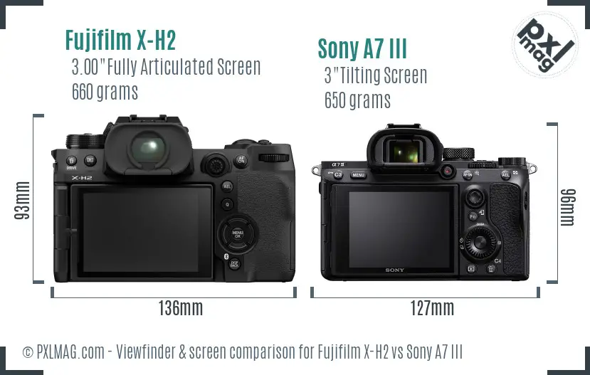 Fujifilm X-H2 vs Sony A7 III Screen and Viewfinder comparison