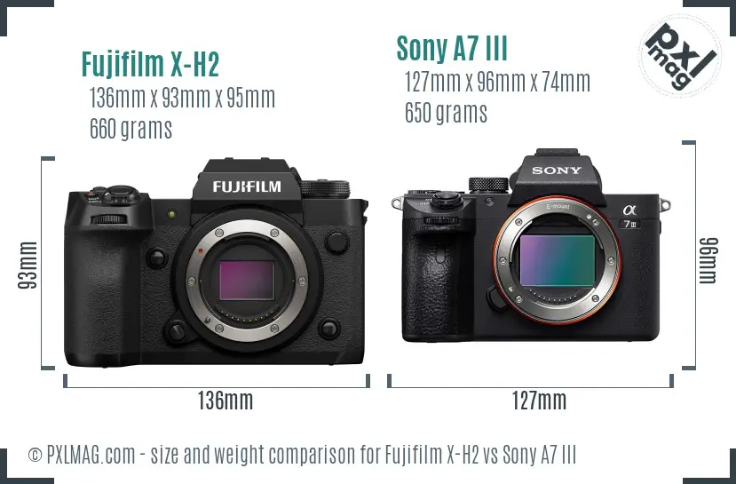 Fujifilm X-H2 vs Sony A7 III size comparison