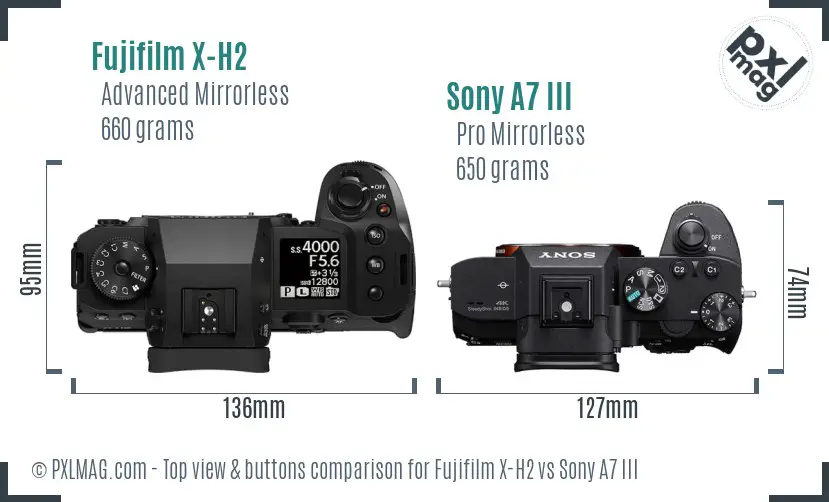 Fujifilm X-H2 vs Sony A7 III top view buttons comparison