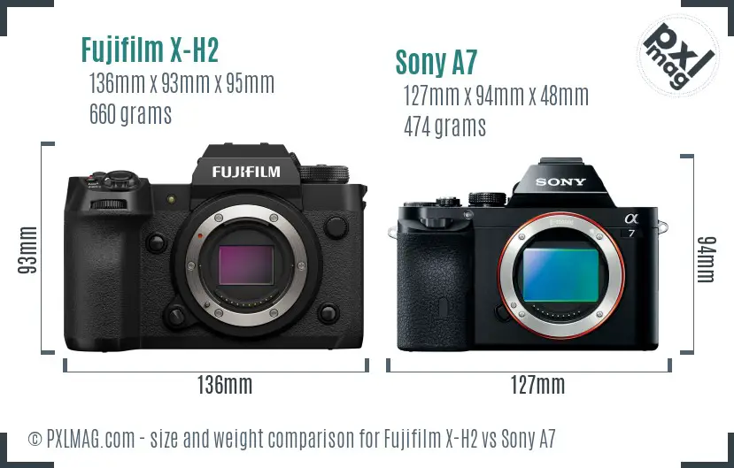 Fujifilm X-H2 vs Sony A7 size comparison