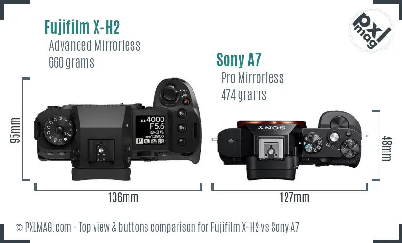 Fujifilm X-H2 vs Sony A7 top view buttons comparison