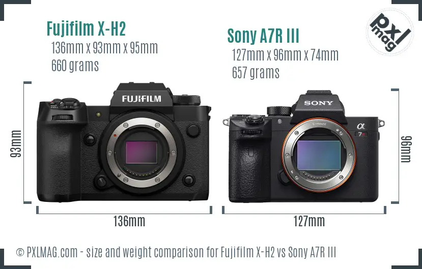 Fujifilm X-H2 vs Sony A7R III size comparison