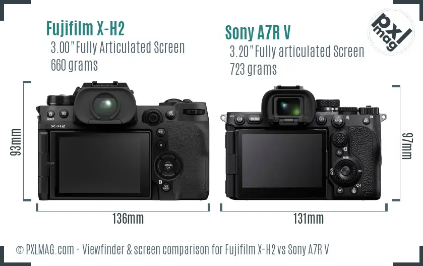 Fujifilm X-H2 vs Sony A7R V Screen and Viewfinder comparison