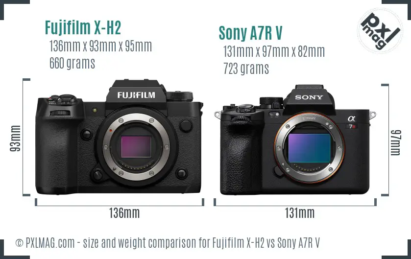 Fujifilm X-H2 vs Sony A7R V size comparison