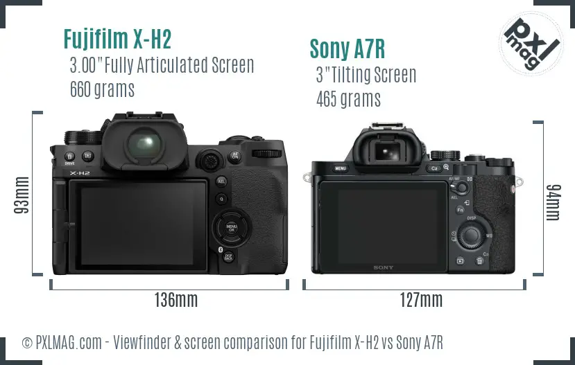 Fujifilm X-H2 vs Sony A7R Screen and Viewfinder comparison