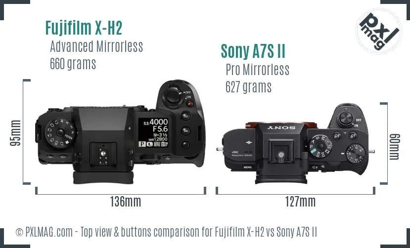 Fujifilm X-H2 vs Sony A7S II top view buttons comparison