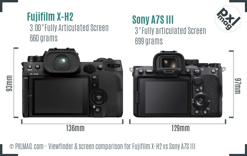 Fujifilm X-H2 vs Sony A7S III Screen and Viewfinder comparison