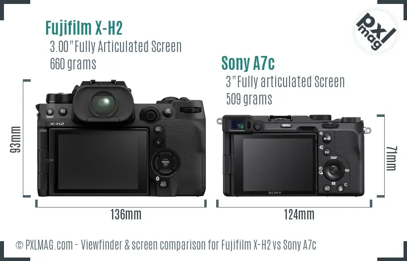 Fujifilm X-H2 vs Sony A7c Screen and Viewfinder comparison