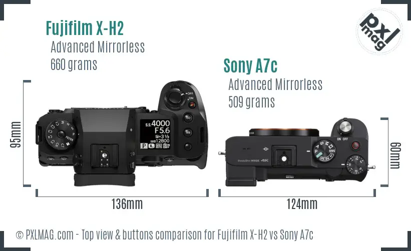Fujifilm X-H2 vs Sony A7c top view buttons comparison