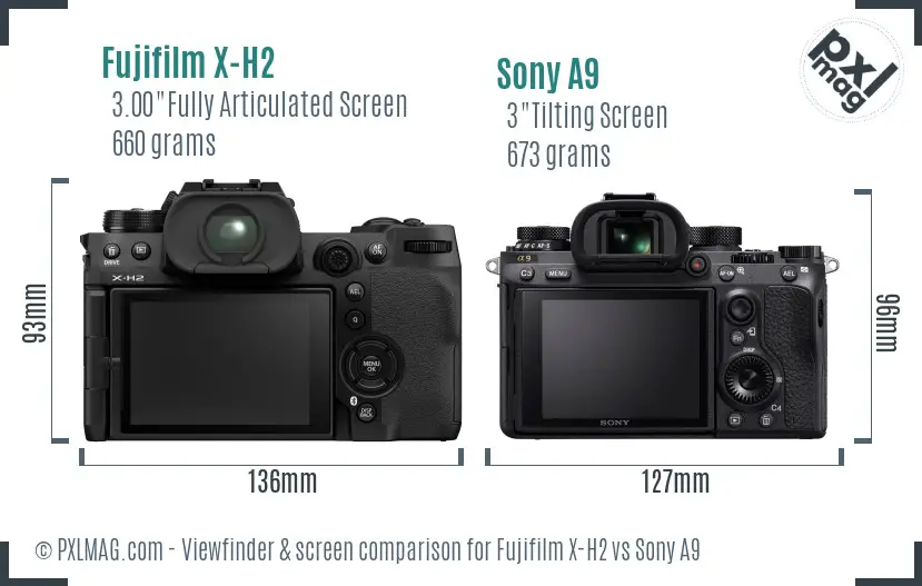 Fujifilm X-H2 vs Sony A9 Screen and Viewfinder comparison Fujifilm X-H2 vs Sony A9 Screen and Viewfinder comparison