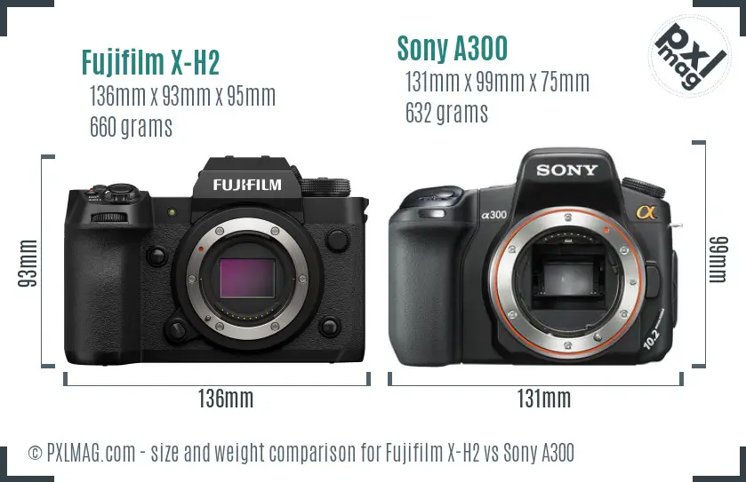 Fujifilm X-H2 vs Sony A300 size comparison