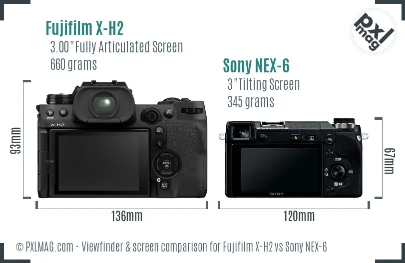Fujifilm X-H2 vs Sony NEX-6 Screen and Viewfinder comparison