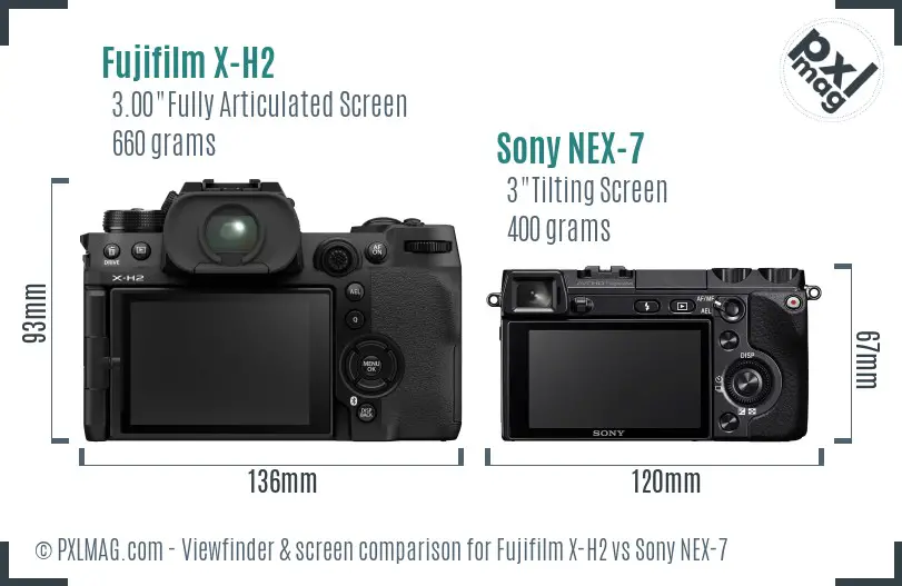Fujifilm X-H2 vs Sony NEX-7 Screen and Viewfinder comparison