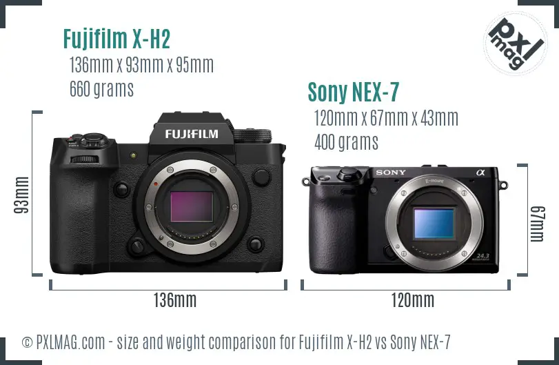 Fujifilm X-H2 vs Sony NEX-7 size comparison