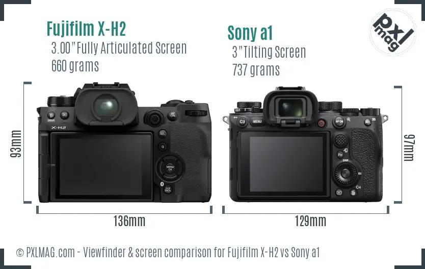 Fujifilm X-H2 vs Sony a1 Screen and Viewfinder comparison