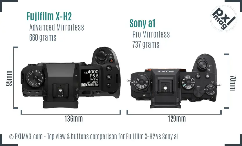 Fujifilm X-H2 vs Sony a1 top view buttons comparison