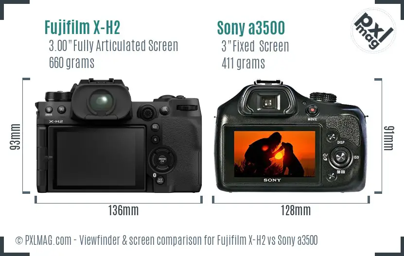 Fujifilm X-H2 vs Sony a3500 Screen and Viewfinder comparison