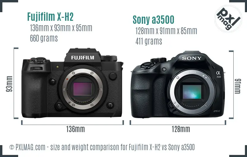 Fujifilm X-H2 vs Sony a3500 size comparison