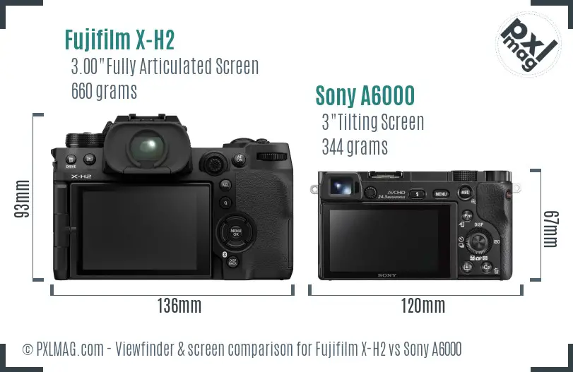 Fujifilm X-H2 vs Sony A6000 Screen and Viewfinder comparison
