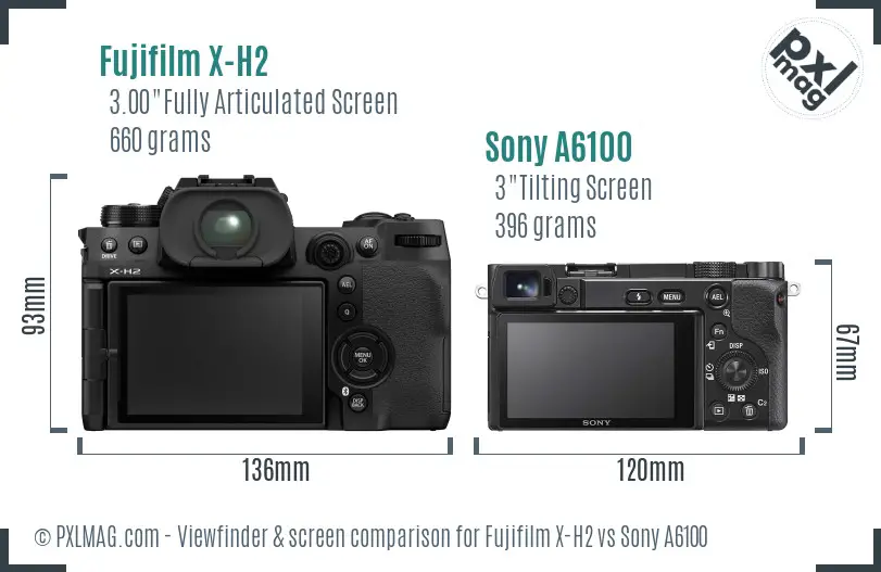Fujifilm X-H2 vs Sony A6100 Screen and Viewfinder comparison