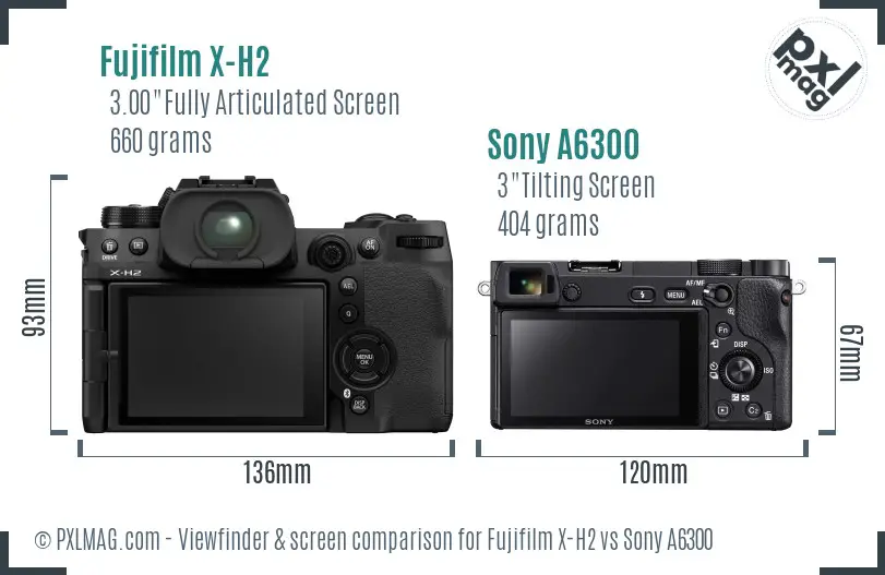 Fujifilm X-H2 vs Sony A6300 Screen and Viewfinder comparison