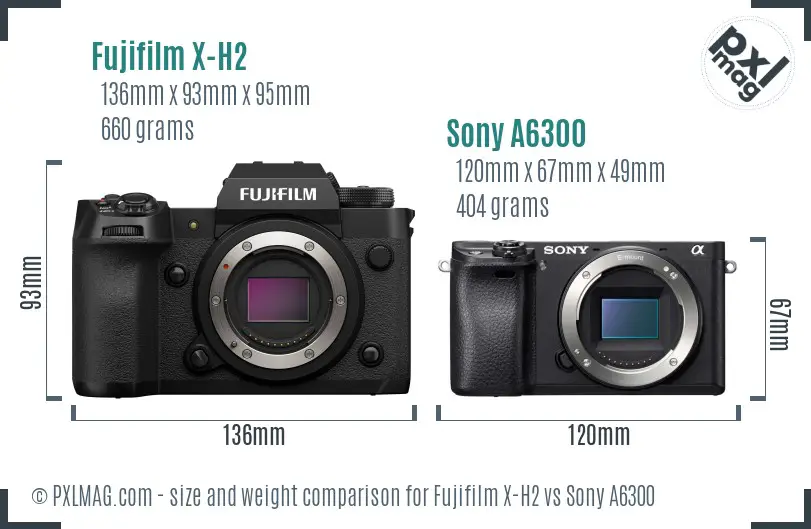 Fujifilm X-H2 vs Sony A6300 size comparison