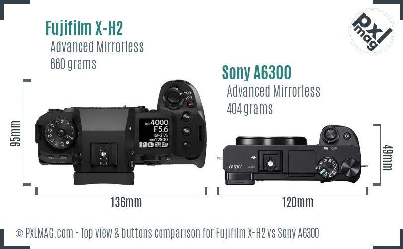 Fujifilm X-H2 vs Sony A6300 top view buttons comparison