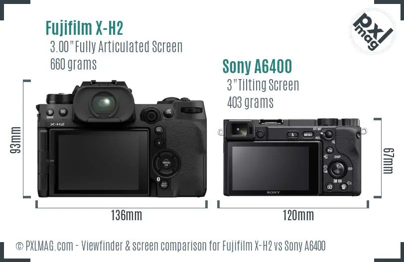 Fujifilm X-H2 vs Sony A6400 Screen and Viewfinder comparison