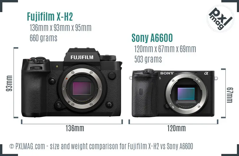 Fujifilm X-H2 vs Sony A6600 size comparison