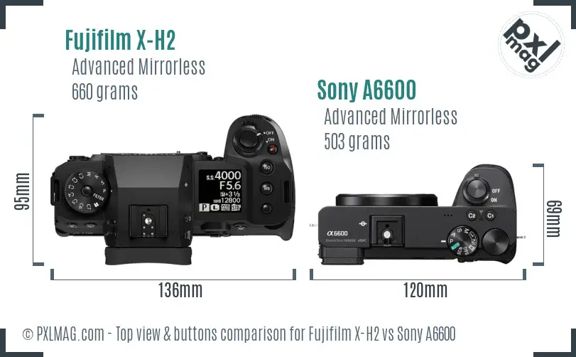 Fujifilm X-H2 vs Sony A6600 top view buttons comparison