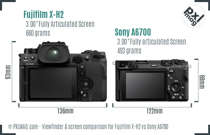 Fujifilm X-H2 vs Sony A6700 Screen and Viewfinder comparison