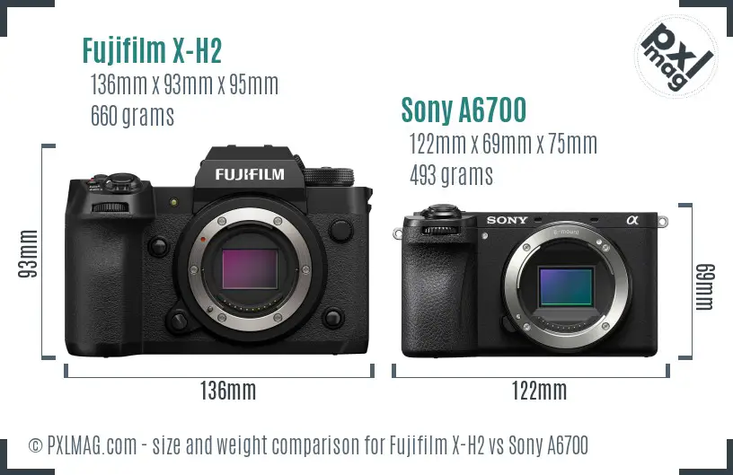 Fujifilm X-H2 vs Sony A6700 size comparison