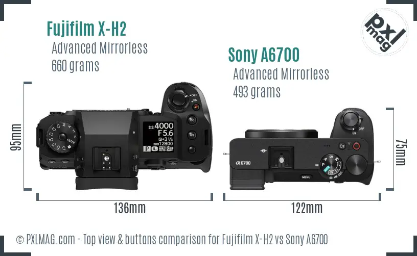 Fujifilm X-H2 vs Sony A6700 top view buttons comparison