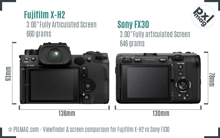 Fujifilm X-H2 vs Sony FX30 Screen and Viewfinder comparison