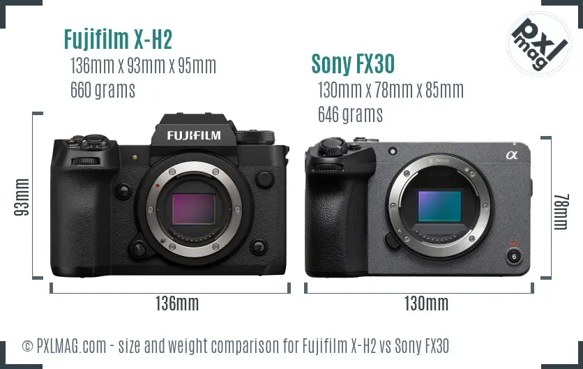 Fujifilm X-H2 vs Sony FX30 size comparison